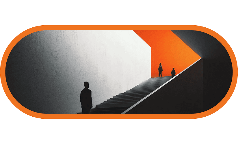 Bitcoin tunnel with silhouettes walking towards the light